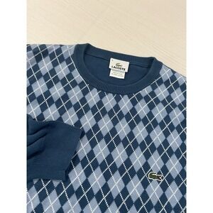 LACOSTE 100% COTTON MENS ARGYLE DIAMOND PATTERN SWEATER PULLOVER SZ 6 BLUES